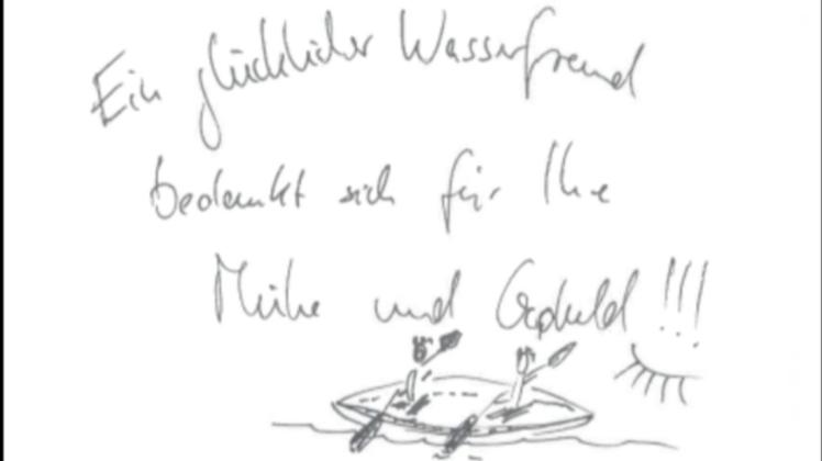 Diesen freundlichen Brief fanden Beamte der Wasserschutzpolizei in Schwerin in ihrem Postkasten Diesen freundlichen Brief fanden Beamte der Wasserschutzpolizei in Schwerin in ihrem Postkasten