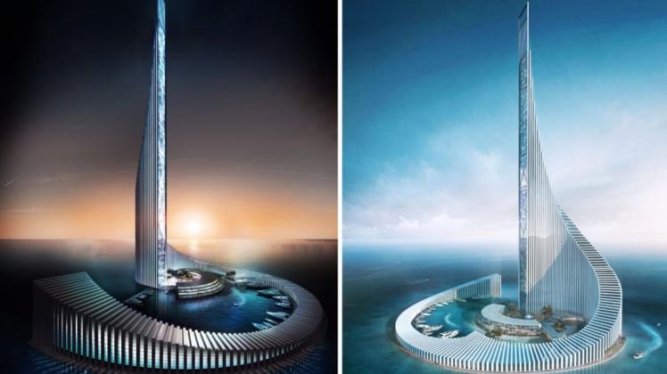 Noch Fiktion: Der "Domino Tower" soll auf einer künstlichen Insel vor Sansibar im Indischen Ozean schon bald gebaut werden.