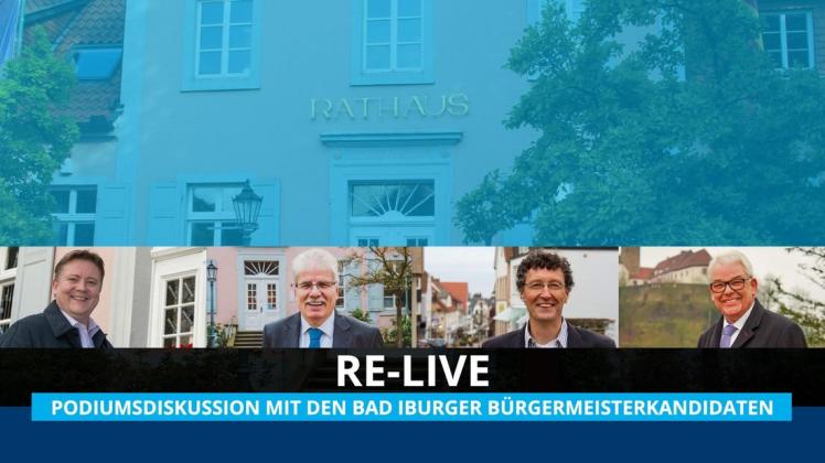 Bürgermeisterwahl 2021 in Bad Iburg: Hier finden Sie das Video von der Podiumsdiskussion. Mit dabei waren die drei unabhängigen Kandidaten (v.l.) Daniel Große Albers,  Matthias Papenbrock, Thomas Riepenhoff und FDP-Kandidat Hans-Otto Petersmann.