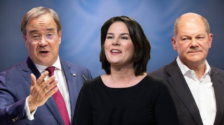 Die drei Kanzlerkandidaten: Armin Laschet (CDU), Annalena Baerbock (Grüne) und Olaf Scholz (SPD) liefern sich zur Bundestagswahl 2021 ein spannendes Rennen.