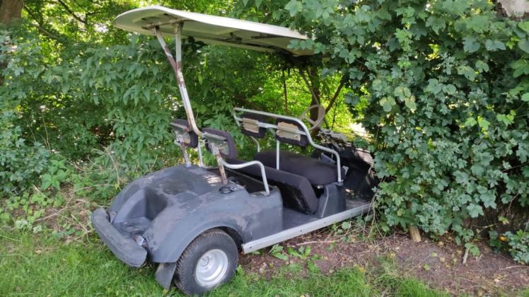 Der Besitzer dieses Golf-Carts wird von der Polizei Delmenhorst gesucht. Das Fahrzeug wurde am Mittwoch in einem Gebüsch entdeckt.