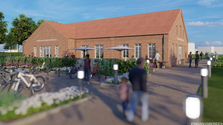Mit einer ortstypischen Klinkerfassade und roten Dachziegeln soll sich das neue Dorfgemeinschaftshaus am Stationsweg in Meppen-Bokeloh in die Umgebung einfügen.