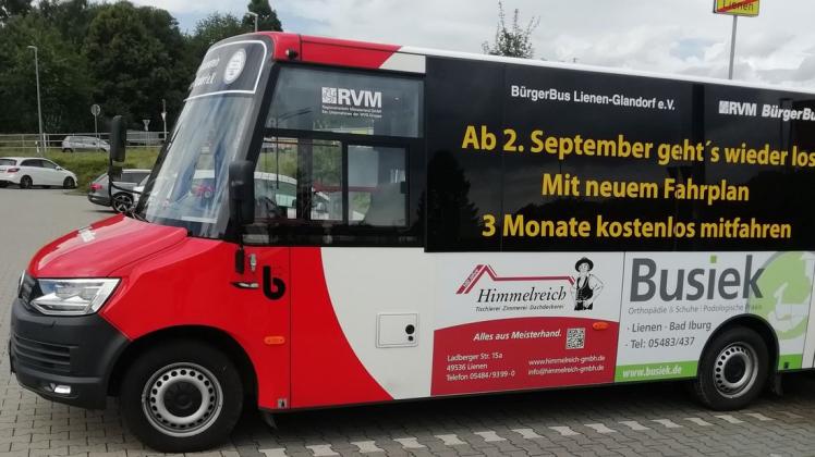 Ab Donnerstag, 2. September, nimmt der Bürgerbus Lienen-Glandorf den Fahrdienst wieder auf.