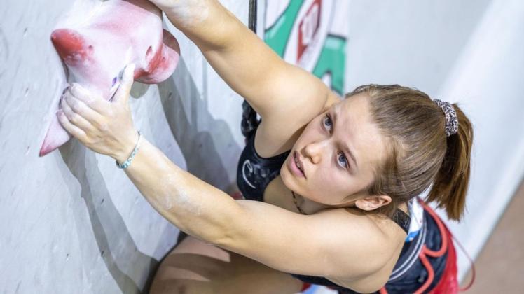 Rasant auf dem Weg nach oben: Speedkletterin Nuria Brockfeld wurde in Russland WM-Zweite der A-Jugend. Rasant auf dem Weg nach oben: Speedkletterin Nuria Brockfeld wurde in Russland WM-Zweite der A-Jugend.
