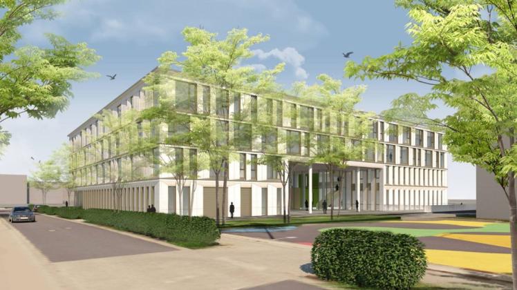Das nächste Gebäude im Wissenschaftspark: Hier werden ab Sommer 2022 die Mitarbeiter einer Firma für Stromspeichergeräte und Studierende und einem Dach arbeiten.