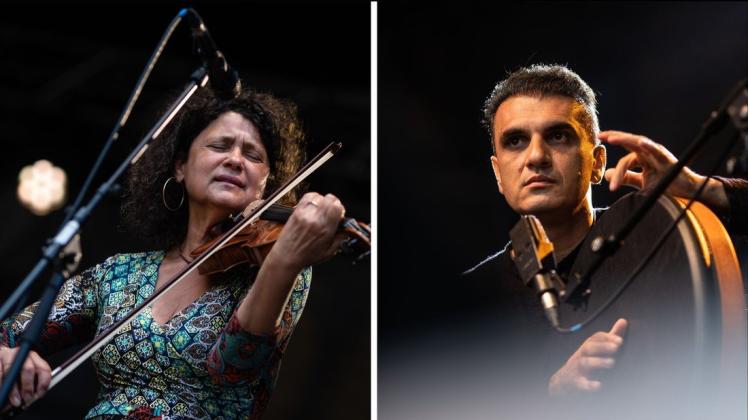 Iva Bittová (Violine & Gesang) und Mohammad Reza Mortazavi (Tombak & Daf) eröffneten im Schlossinnenhof das Morgenland-Festival 2021.