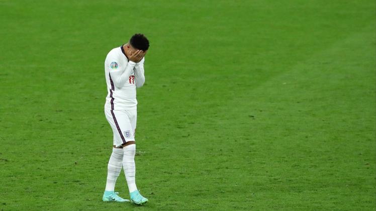 Englands Nationalspieler Jadon Sancho nach seinem verschossenen Elfmeter im EM-Endspiel gegen Italien.
