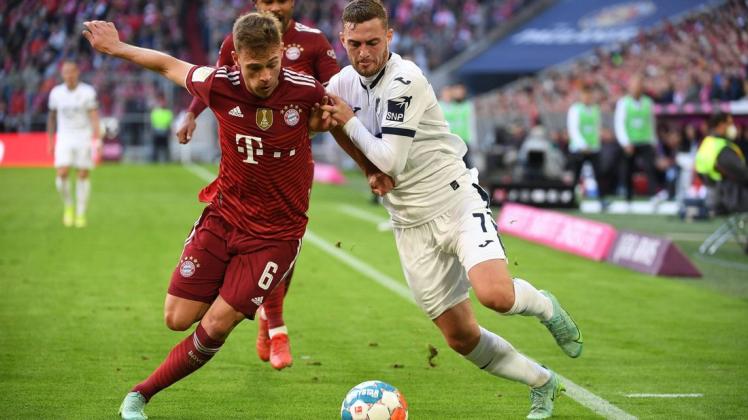 Mit vollem Körpereinsatz unterwegs – zumindest im Spiel: Bayern-Profi Joshua Kimmich (hier gegen Hoffenheim).