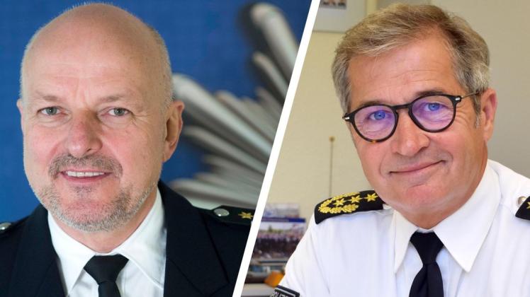 Die ranghöchsten Polizeibeamten in Mecklenburg-Vorpommern, Polizeiinspekteur Wilfried Kapischke (r.) und der Rostocker Polizeipräsident Peter Mainka gehen in den Ruhestand.