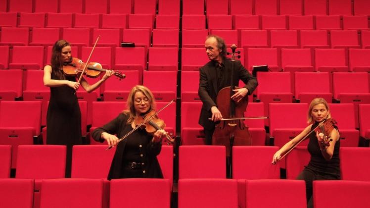 Das „open string quartet“ mit (von links) Dorin Daiber, Susanne Schulz, Willem Schulz und Christiane Kumetat gastiert im Kulturzentrum „Wilde Rose“ in Altenmelle.