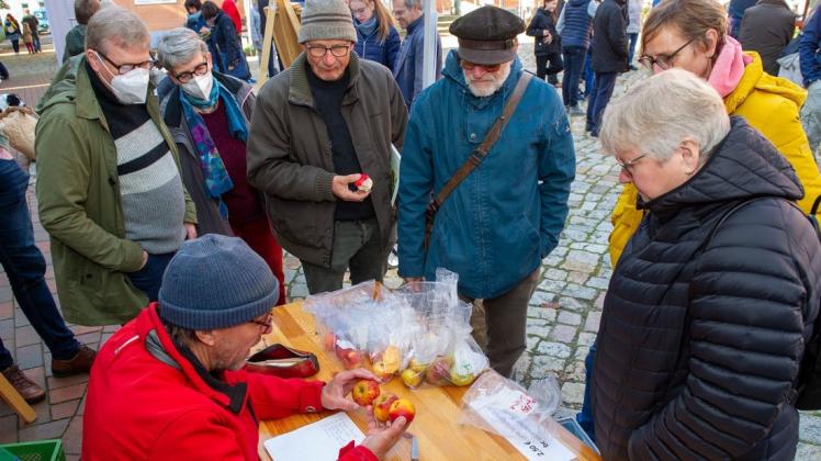 Nicht selten genügte ein fachkundiger Blick, bis Pomologe Jan Bade zumindest einen ersten Tipp abgeben konnte. Nach dem Verkosten gelang dem Fachmann oft auch die korrekte Bestimmung der zuvor unbekannten Apfelsorte.