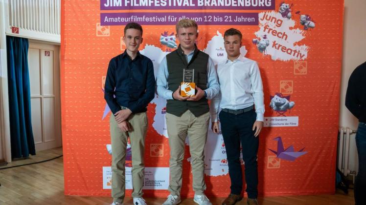 Die drei Perleberger Filmpreisträger Philipp Falkenhagen, Jonas Wieck und Edgar Stütz (v.l.n.r.)