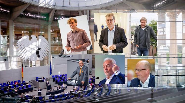 Neben zahlreichen bekannten Gesichtern wie Wolfgang Kubicki oder Robert Habeck könnte es auch der bisher eher unbekannte Jakob Blasel (oben links) in den Bundestag schaffen.