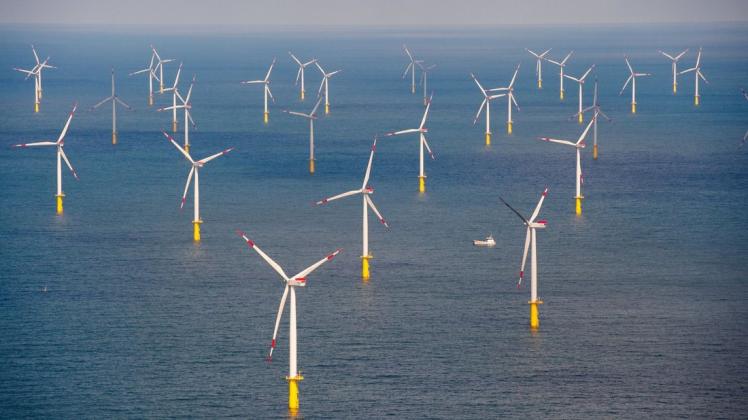 Der Offshore-Windpark „Butendiek“, etwa 30 Kilometer vor der Insel Sylt in der Nordsee.