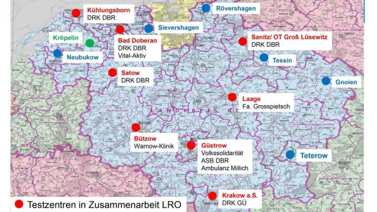 Die Standorte der Schnelltest-Zentren im Landkreis Rostock