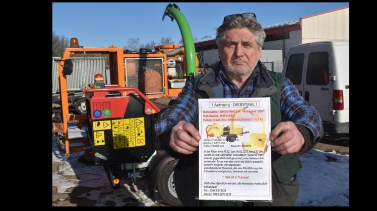 Hat eine Belohnung von 1000 Euro ausgesetzt: Der Güstrower Unternehmer Herbert Dressler.