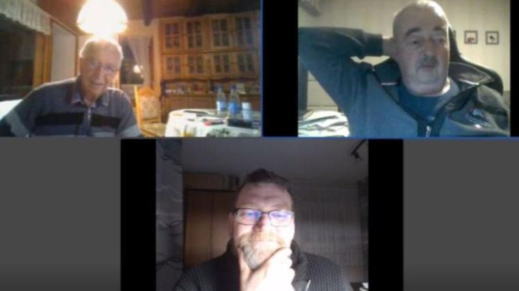 Treffen über die digitale Witziner Schnackbox: Baldur Beyer, Willfried Thomä, Hans Hüller (im Uhrzeigersinn).