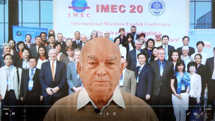 Screenshot  von einer Konferenz der IMLA (International Maritime Lectures Association), auf der auch Leistungen des heimischen Sprachforschers gewürdigt wurden.