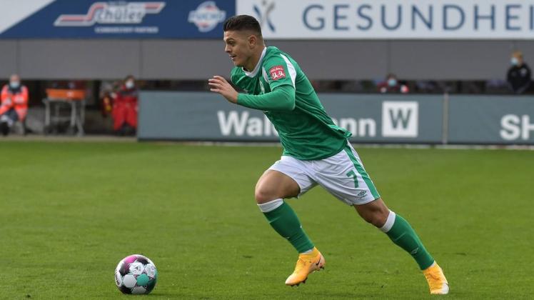 Kommt immer besser in Schwung: Werder-Profi Milot Rashica. Auch das stimmt den Kolumnisten Tino Polster vor dem Auftritt der Bremer beim VfL Wolfsburg optimistisch.
