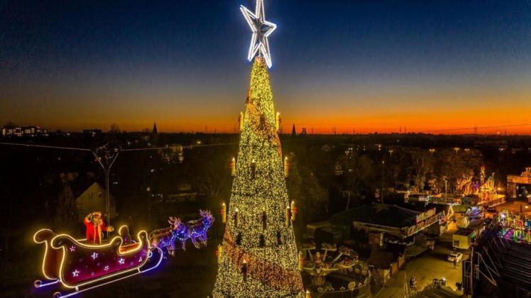 Bis zu 45 Meter hoch ist der größte transportable Weihnachtsbaum der Welt, den Schayusteller Harry Wegener aus Ankum entwickelt hat.