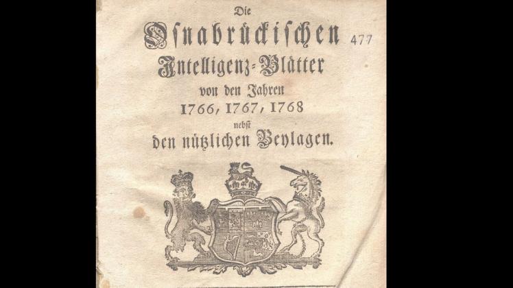 Mösers „Intelligenzblätter“ liegen nun digitalisiert vor. Hier das Deckblatt der Register für die Jahre 1766-1768.