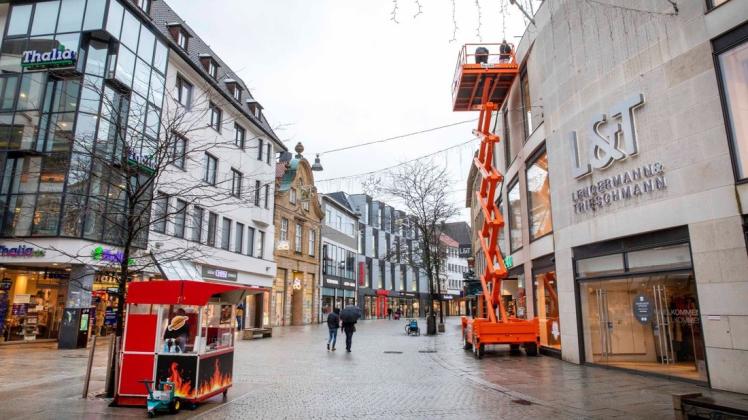Wegen des Lockdowns ist die Osnabrücker Innenstadt derzeit fast leer. Die gemeinsamen Anstrengungen müssten groß sein, um die Innenstädte wieder zu starken Lebenszentren machen, sagte Olaf Lies beim IHK-Neujahrsempfang.