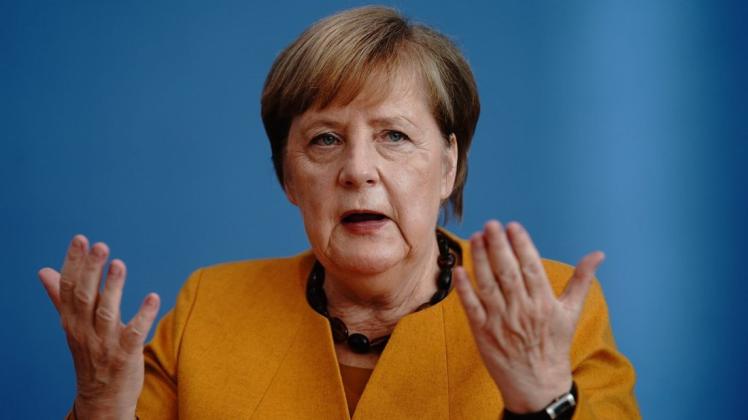 Bundeskanzlerin Angela Merkel (CDU) stellt sich in der Bundespressekonferenz den Fragen der Journalisten.