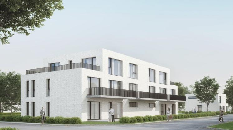 So soll das Mehrfamilienhaus aussehen, dessen Errichtung die Bauphase in der neuen Plusenergiesiedlung Boyersweg in Alt-Lotte eröffnet.