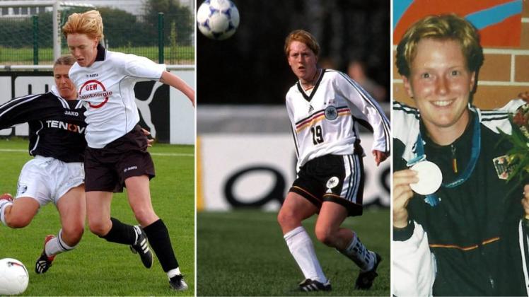 Drei Mal Nicole Brandebusemeyer, im Trikot vom FFC Brauweiler (links), der deutschen Nationalmannschaft und mit der olympischen Bronzemedaille. Drei Mal Nicole Brandebusemeyer, im Trikot vom FFC Brauweiler (links), der deutschen Nationalmannschaft und mit der olympischen Bronzemedaille.