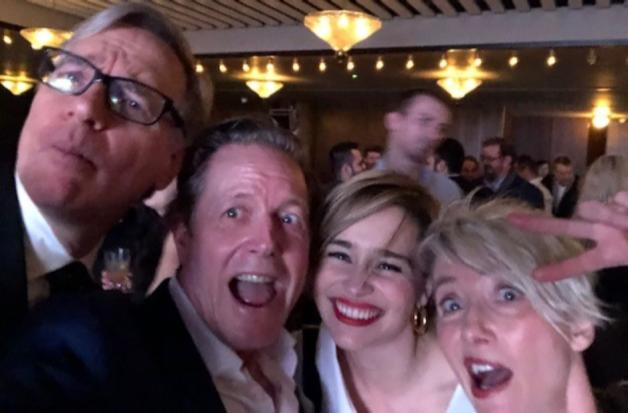 Peter Mygind mit dem Regisseur Paul Feig, Emilia Clarke und Emma Thompson auf der Party zum "Wham"-Film "Last Christmas". Peter Mygind mit dem Regisseur Paul Feig, Emilia Clarke und Emma Thompson auf der Party zum "Wham"-Film "Last Christmas".