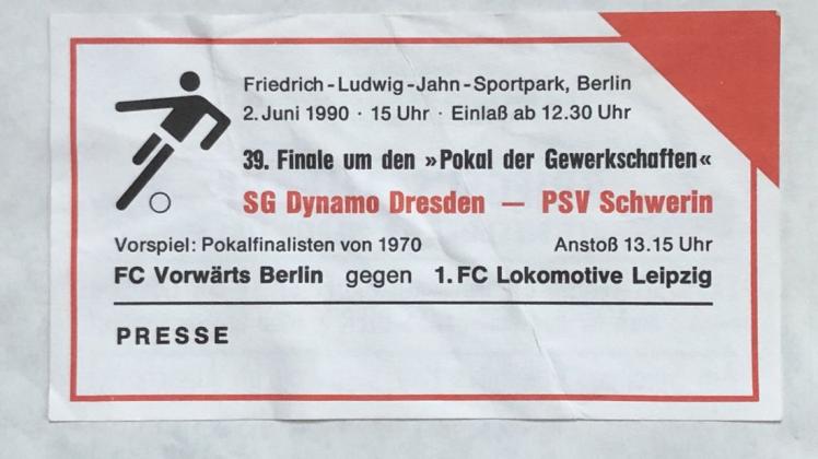 Erinnerungsstück: eine Pressekarte vom Ost-Pokalfinale von vor 30 Jahren
