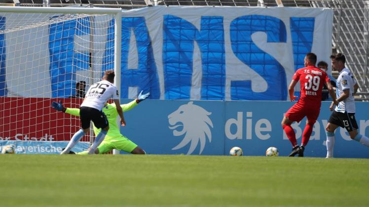 Der Siegtreffer in München: Pascal Breier trifft zum 1:0 für den FC Hansa bei den Löwen. Das 12. Saisontor des Angreifers beschert den Rostockern den dritten Sieg in Folge.