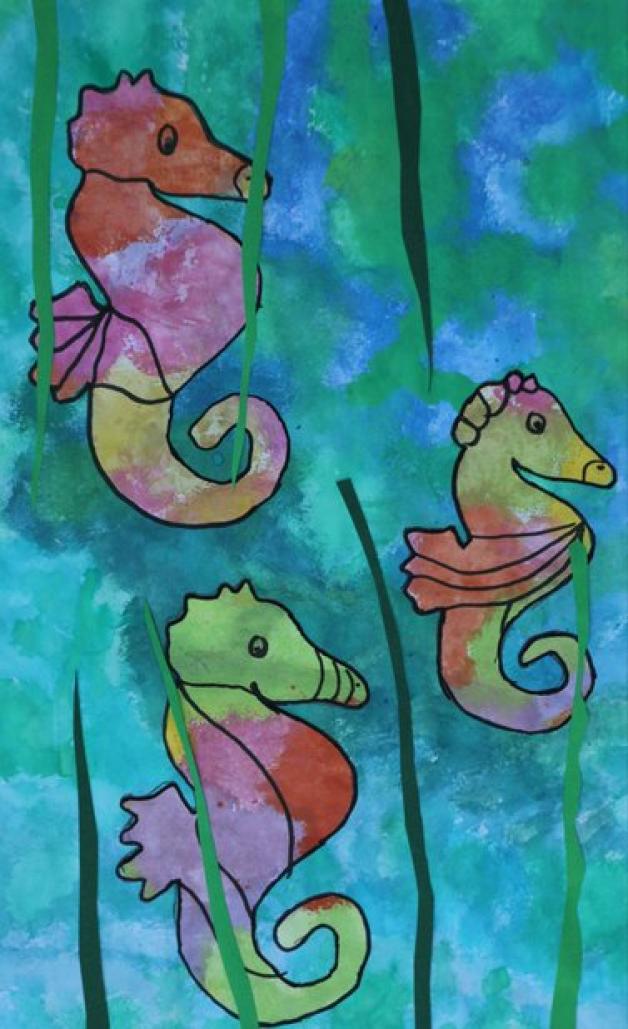 Seepferdchen gemalt von Marion Schmitt (9 Jahre)