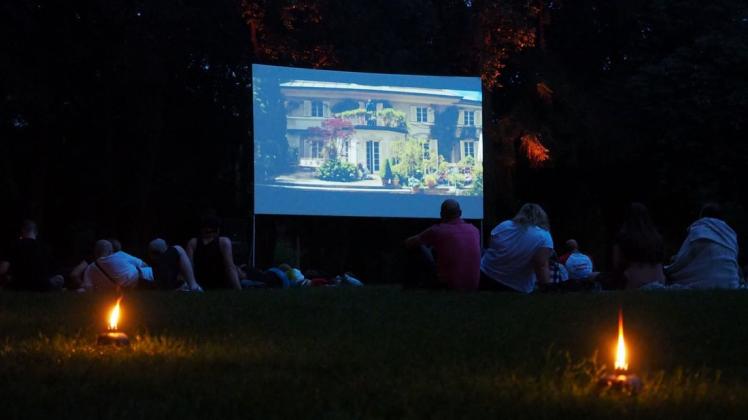 Filmvorführung mit Bodenfackeln und Picknick-Decken: Bei den Delmenhorstern kam das Open-Air-Kino auf der Burginsel gut an.