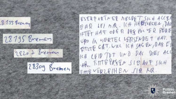 Mit einer Handschrift-Probe sucht die Polizei Bremen nach Hinweisen auf einen Täter.