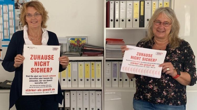 Unterstützen die Kampagne „Zuhause nicht sicher?“: Susanne Mittag (MdB) und Birgit Sikken (Frauenhaus Delmenhorst).