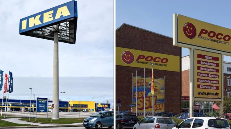 Vorübergehend geschlossen: Ikea und POCO. Collage: imago images / Ritzau Scanpix und imago images / Peter Endig