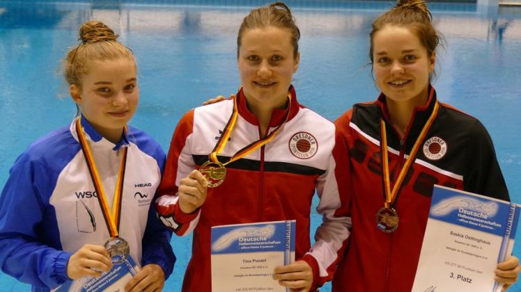 Weltcup in Tokio verschoben – auch für Jette Müller vom Wasserspringerclub Rostock (links, hier mit den Dresdnerinnen Tina Punzel und Saskia Oettinghaus) Weltcup in Tokio verschoben – auch für Jette Müller vom Wasserspringerclub Rostock (links, hier mit den Dresdnerinnen Tina Punzel und Saskia Oettinghaus)