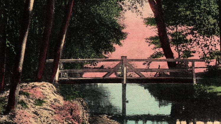 Wanderidylle im Tiergarten: Die Postkarte von 1910 zeigt die Welsebrücke. Der Tiergarten ist eines der beliebten Ausflugsziele, die im Wanderbuch von 1908 vorgestellt werden. Foto: dk-Archiv