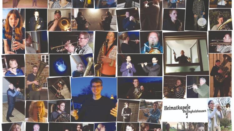 50 Musiker der Heimatkapelle Wellingholzhausen in einer Collage.