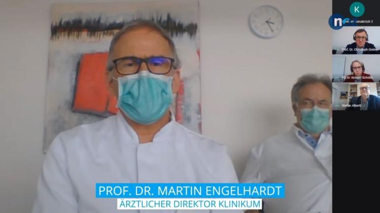 Über die aktuelle Situation im Klinikum Osnabrück und im Marienhospital Osnabrück geben Experten beim NOZ-Video-Chat Auskunft. Screenshot: NOZ