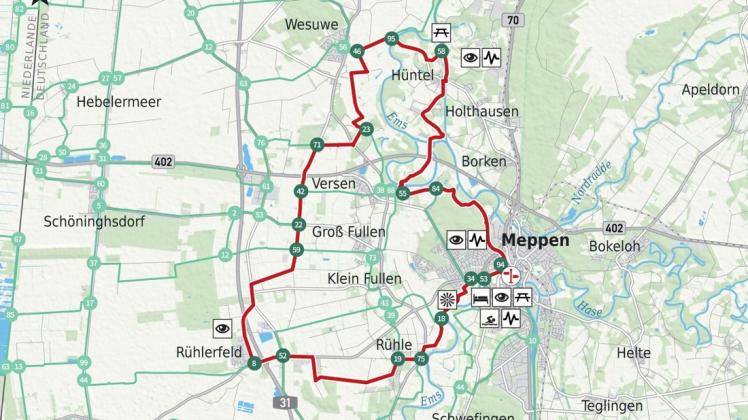 Tour 6 : Meppen-Rühlerfeld-Wesuwe. Karte: NOZ