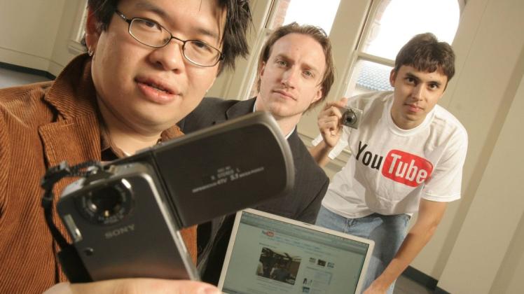Die Gründer von Youtube im Jahr 2005: Steve Chen, Chad Hurley und Jawd Karim, der das erste Video bei Youtube hochgeladen hat.