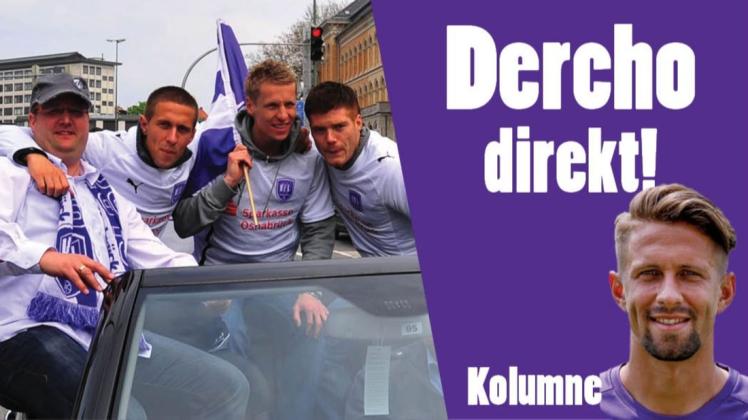Im Cabrio durch die Stadt:  Alexander Dercho (2. v. links) 2010  mit dem damaligen Zeugwart Lars Schwarze und den Mitspielern Henning Grieneisen und Niels Hansen.