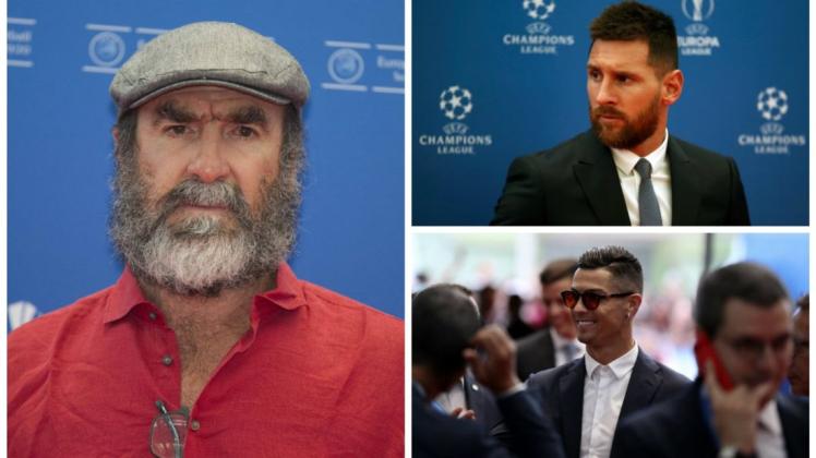 Eric Cantona (l.) sorgte auch bei Lionel Messi (oben) und Cristiano Ronaldo für Verwunderung. Foto: imago images / Mandoga Media / dpa / Daniel Cole / AP / Collage