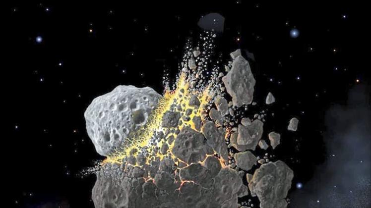 Illustration einer Asteroiden-Kollision. 