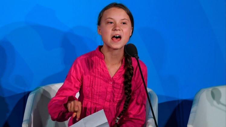 Greta Thunberg warnt beim Klimagipfel in New York in einer emotionalen Rede vor den Folgen des Klimawandels. Foto: AFP/Timothy A. Clary