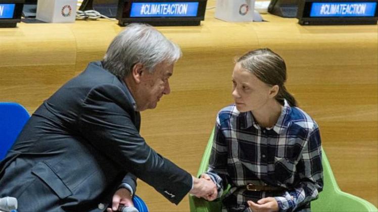 UN-Generalsekretär Antonio Guterres und Greta Thunberg während des UN-Jugendklimagipfels in New York. 