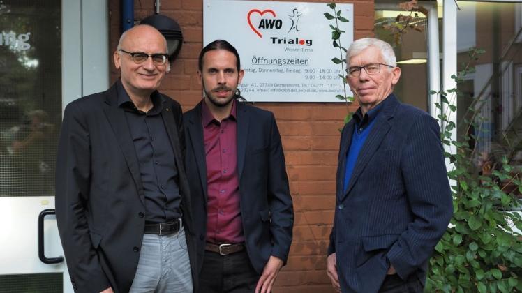 Zufrieden mit dem Delmenhorster Alleinstellungsmerkmal "drop+hop": Reimund Stolle (Lions Club Delmenhorst- Burggraf), Tim Berthold (Präventionsfachkraft, Anonyme Drogenberatung) und Michael Müller (Lions Club Delmenhorst- Burggraf). Foto: Niklas Golitschek