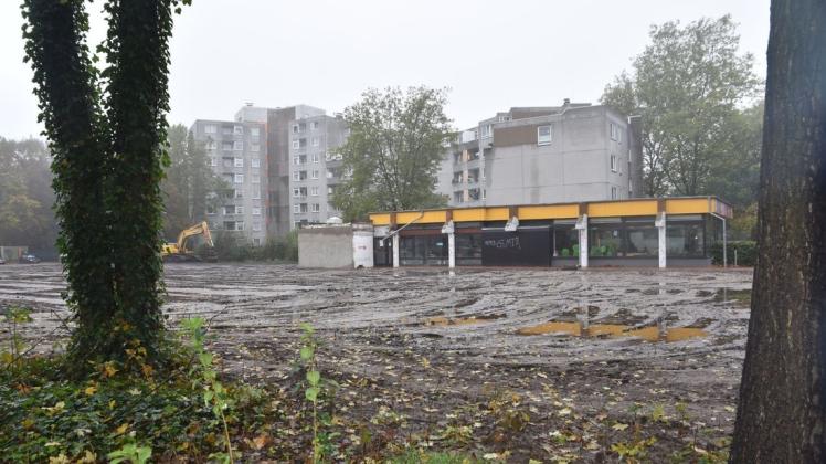 Matschige  Brache im Quartier Wollepark: Der Ende Juni begonnene Abriss des Wohnblocks Westfalenstraße 8 ist beendet. Foto: Thomas Breuer